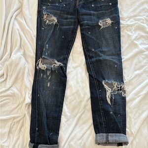 Current/Elliott Dark Blue Distressed Boyfriend Jeans